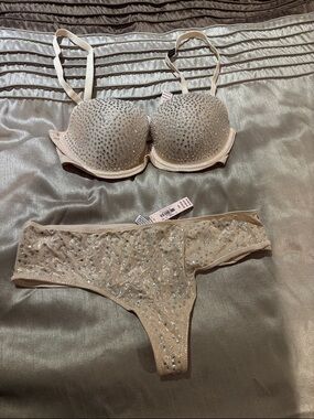 Victoria's Secret Champagne Rhinestone Lingerie Set